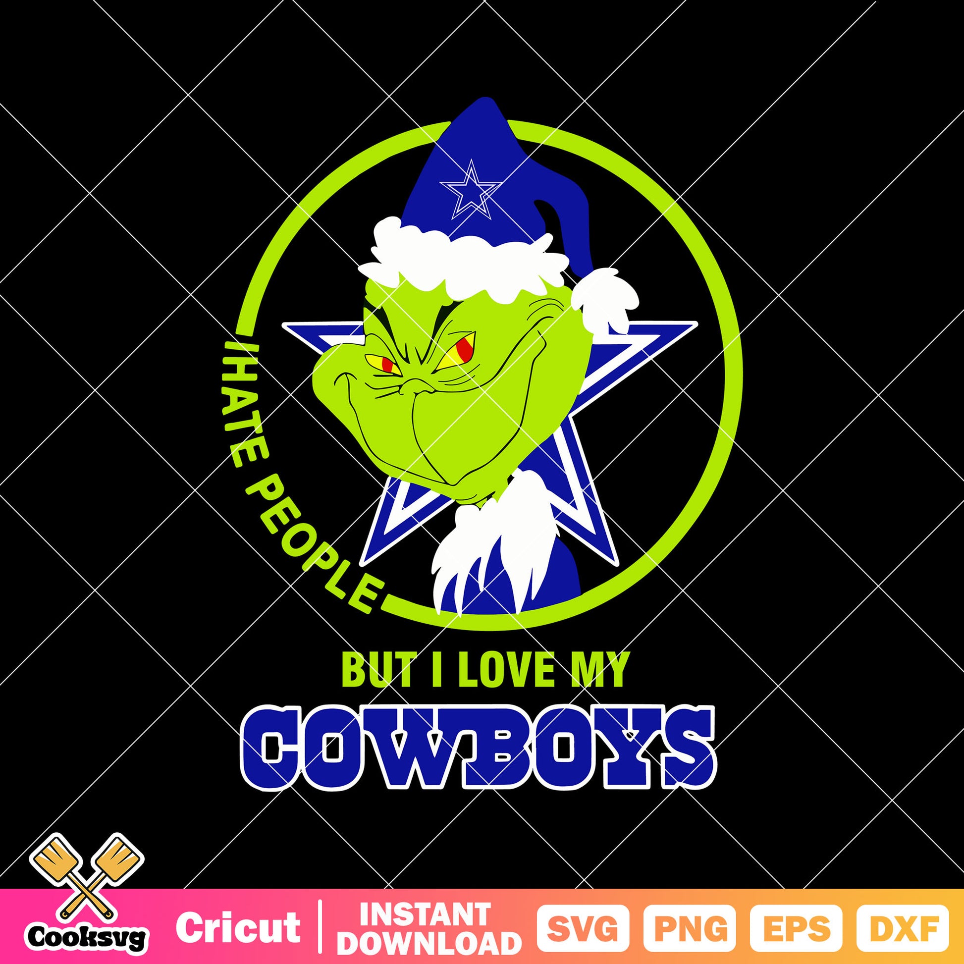 Grinch I Hate People But I Love My Cowboys Christmas svg, dallas cowboys star svg