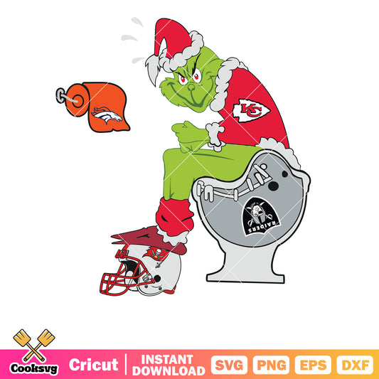 Grinch KC Chief nfl football svg, kansas city chief svg, grinch sitting on toilet svg