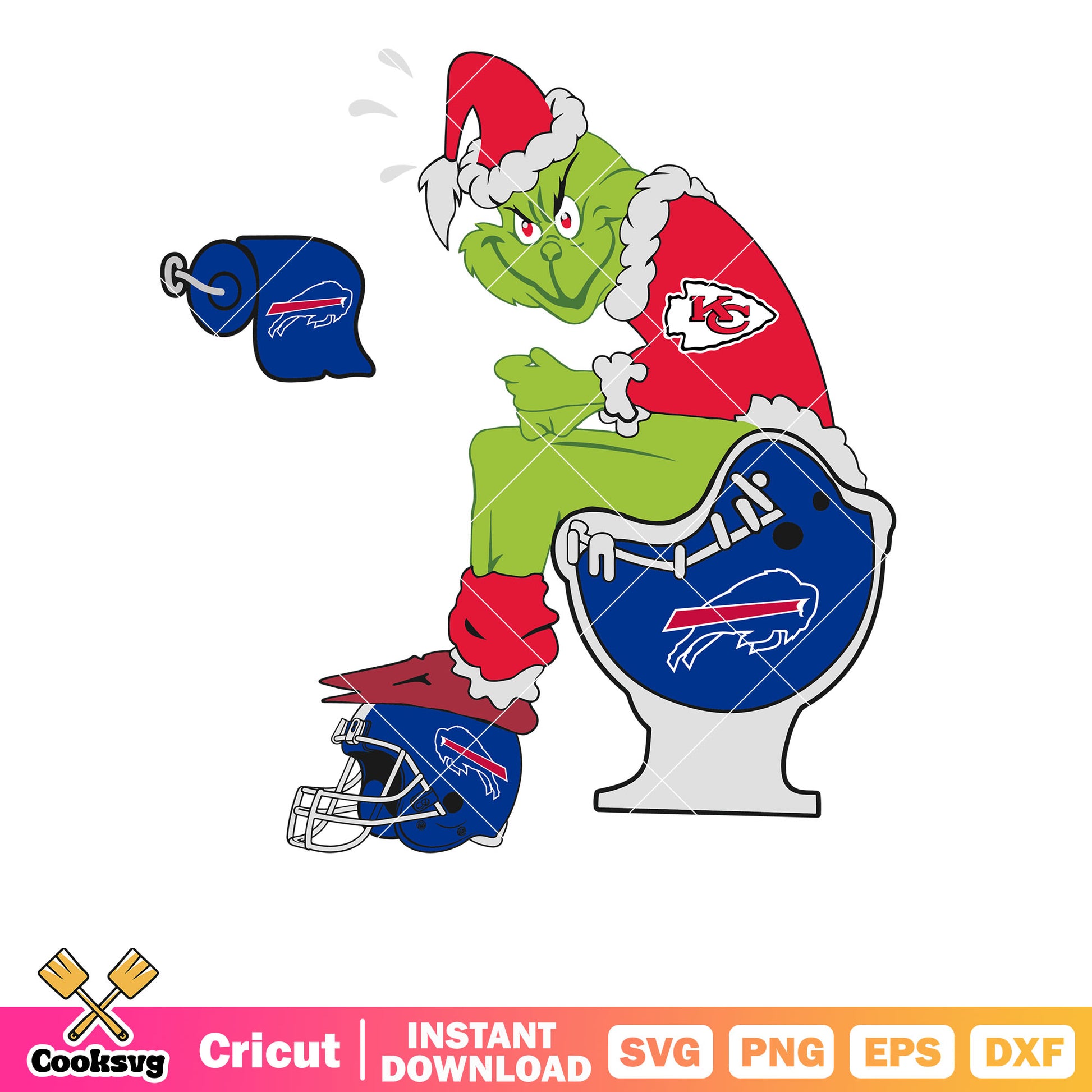 Grinch Kansas City Chiefs And Buffalo Bills svg, grinch sitting on toilet svg