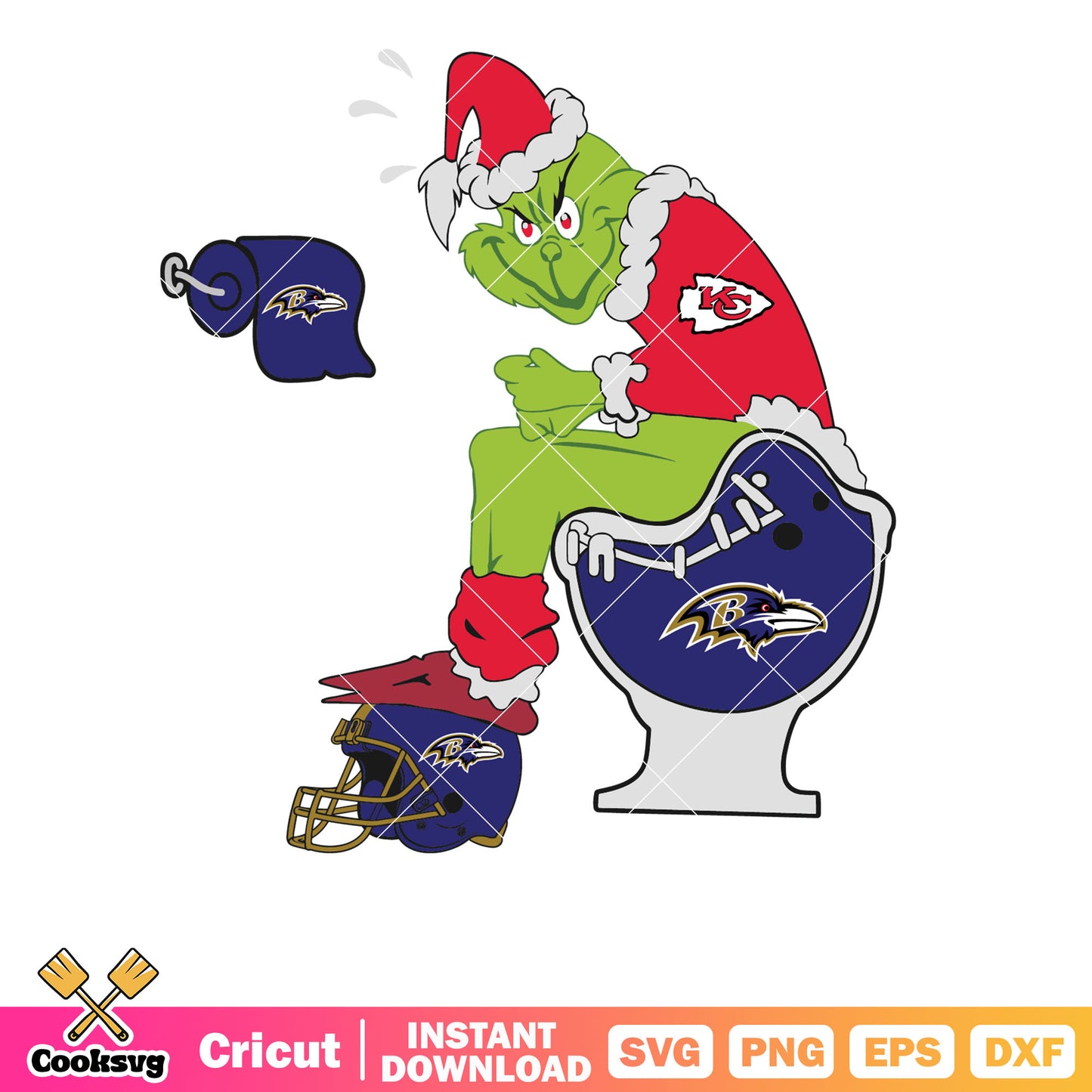 Grinch Kansas City Chiefs And Ravens svg, grinch sitting on toilet svg