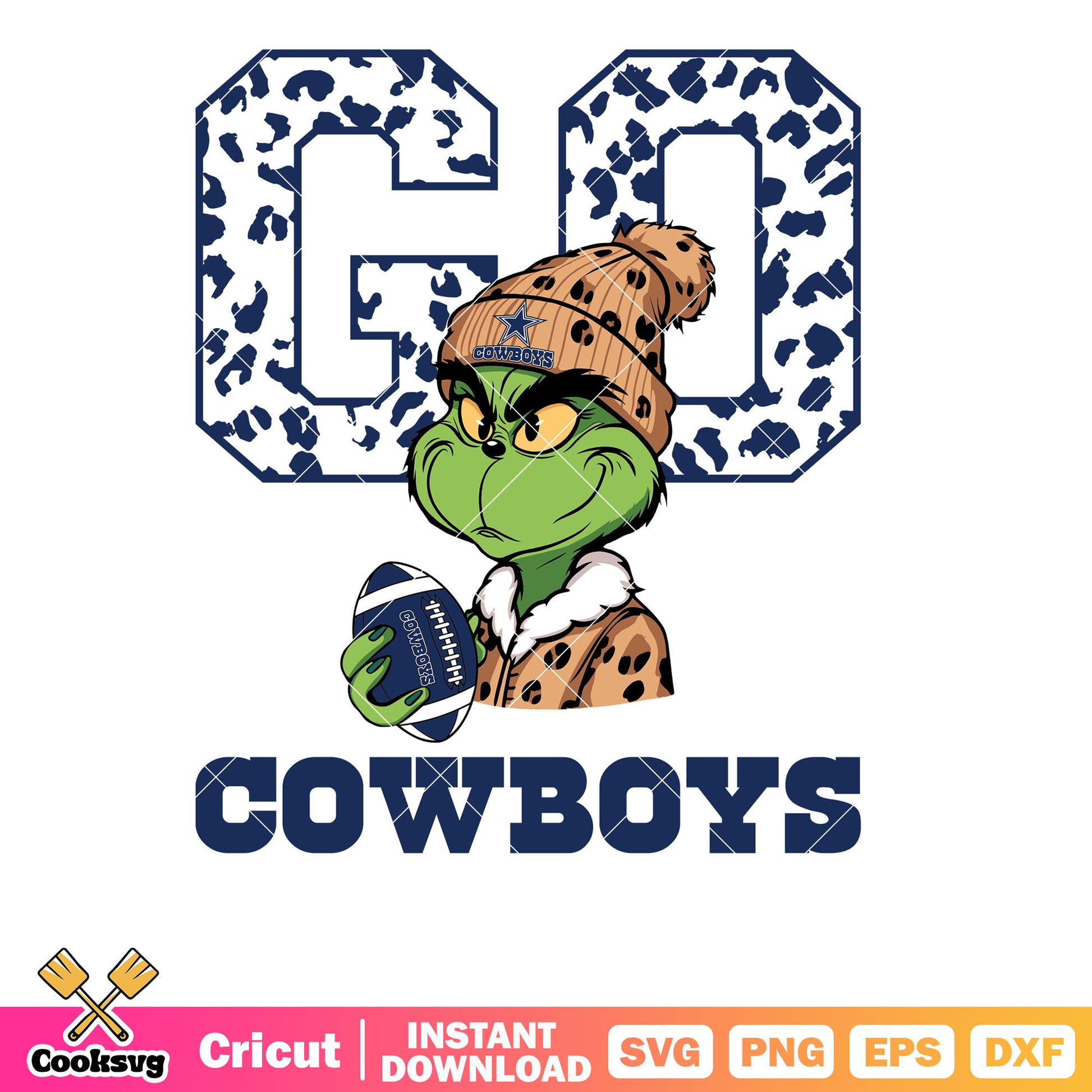 Grinch Leopard Go Cowboys Football svg, go dallas cowboys​ svg