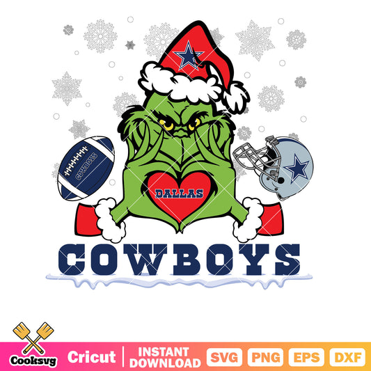 Grinch Love Dallas Cowboys Football Helmet svg, grinch dallas cowboys svg