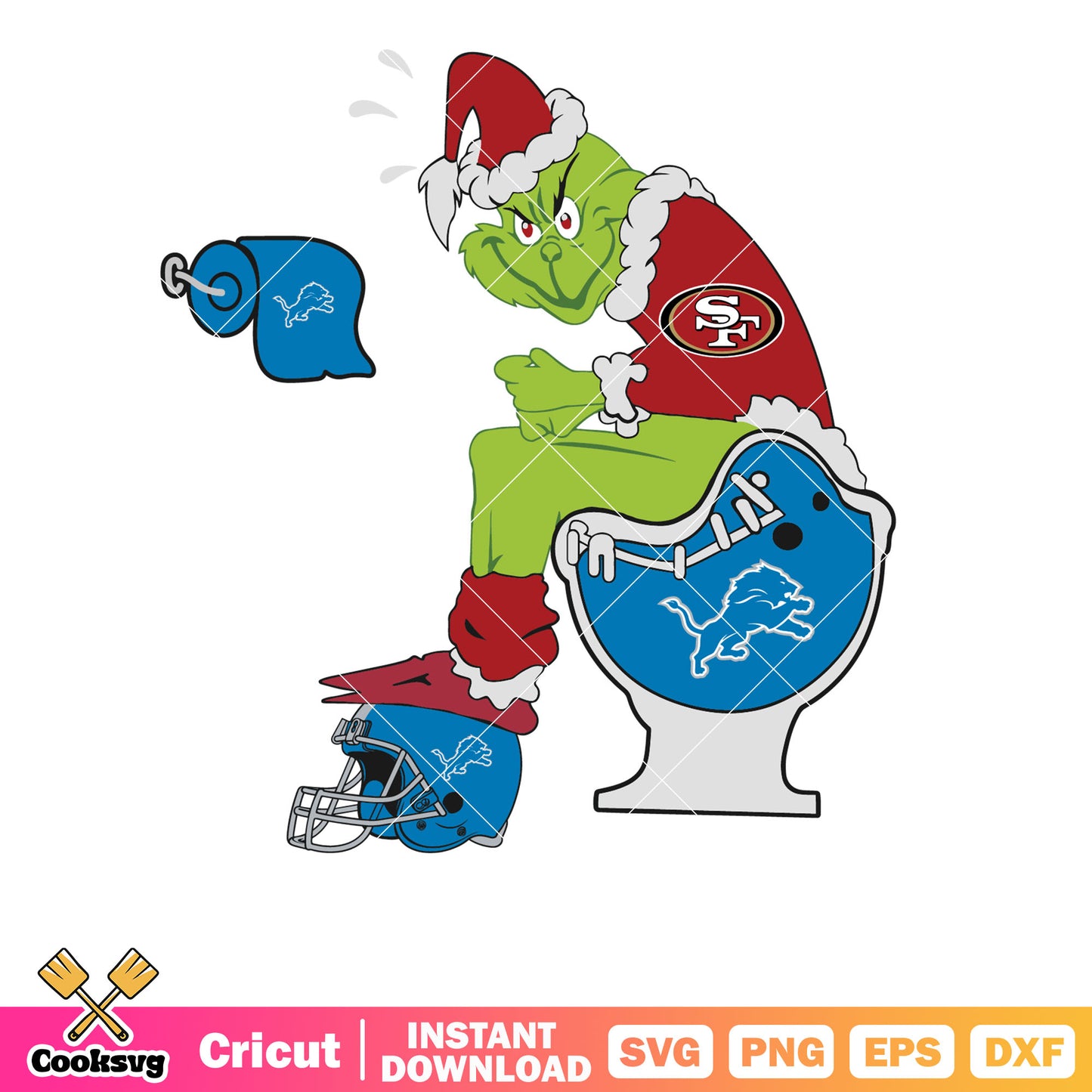 Grinch San Francisco 49ers And Detroit Lions svg, grinch sitting on toilet svg