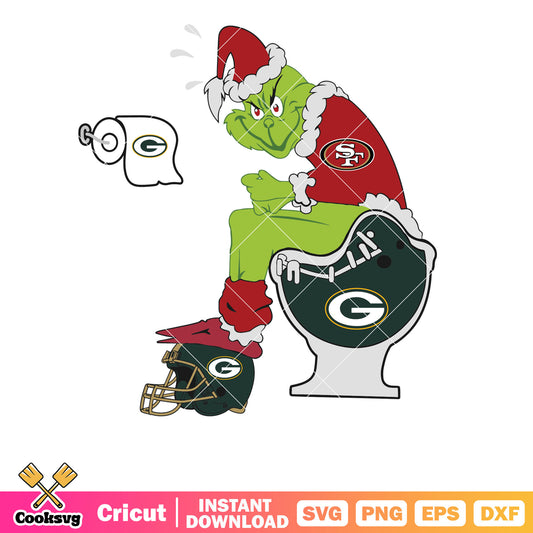 Grinch San Francisco 49ers And Green Bay Packers svg, grinch sitting on toilet svg, the grinch svg