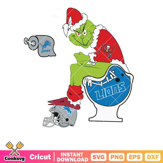 Grinch Tampa Bay Buccaneers And Detroit Lions svg, the grinch svg, grinch sitting on toilet svg