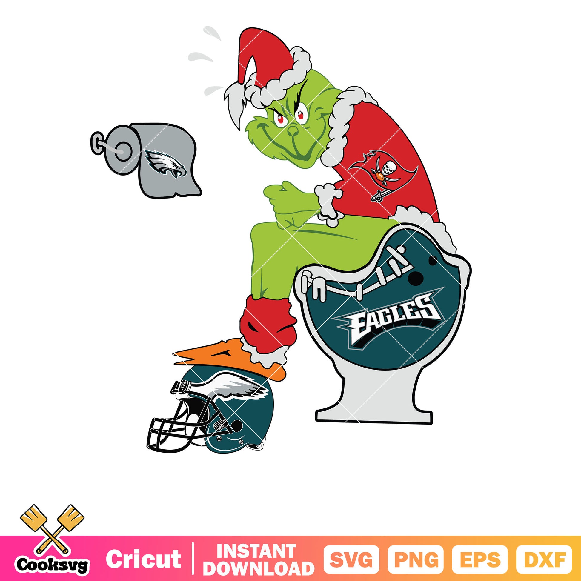 Grinch Tampa Bay Buccaneers and Eagles svg, grinch sitting ontoilet svg