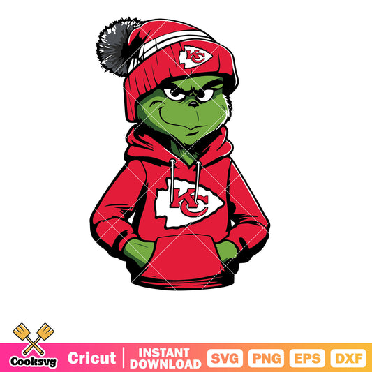 Grinch Wears Kansas City Chiefs Clothes Svg, nfl football team logo svg