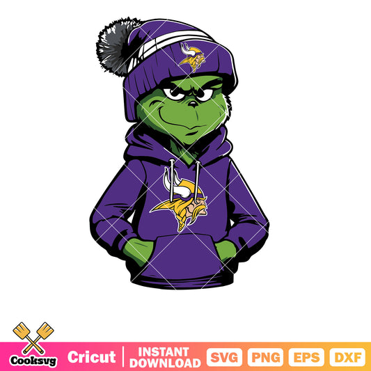 Grinch Wears Minnesota Vikings Clothes Svg, nfl football team logo svg