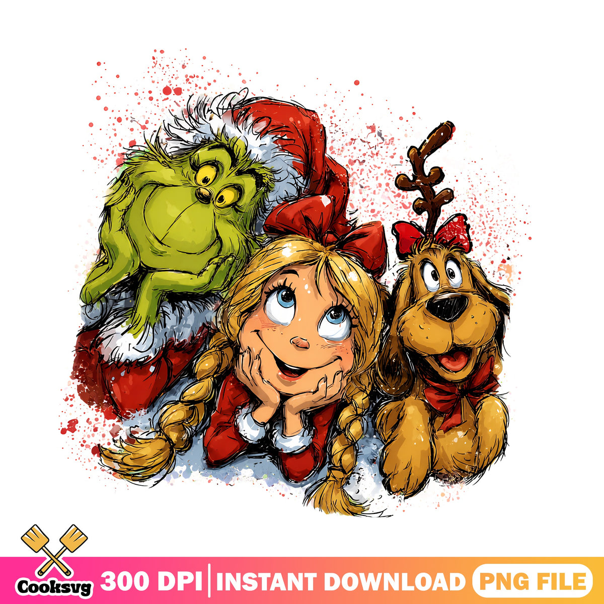 Grinch Cindy Lou Max png, Whoville christmas png, watercolor xmas png