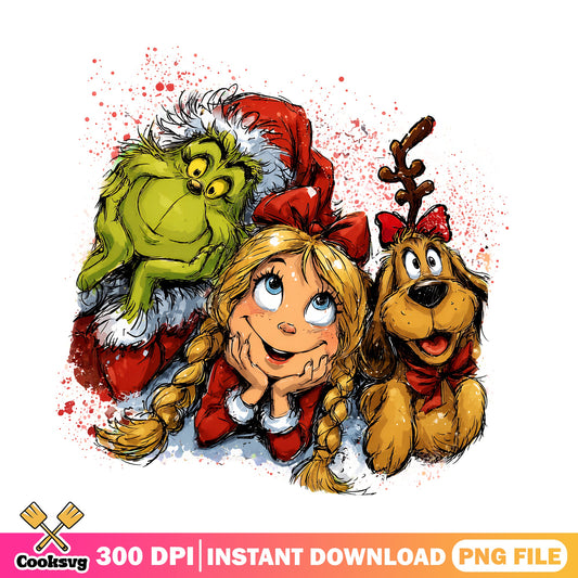 Grinch Cindy Lou Max png, Whoville christmas png, watercolor xmas png