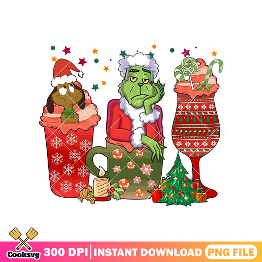 Grinch and dog cup christmas png