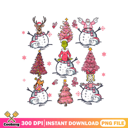 Grinch and snow man pink christmas png