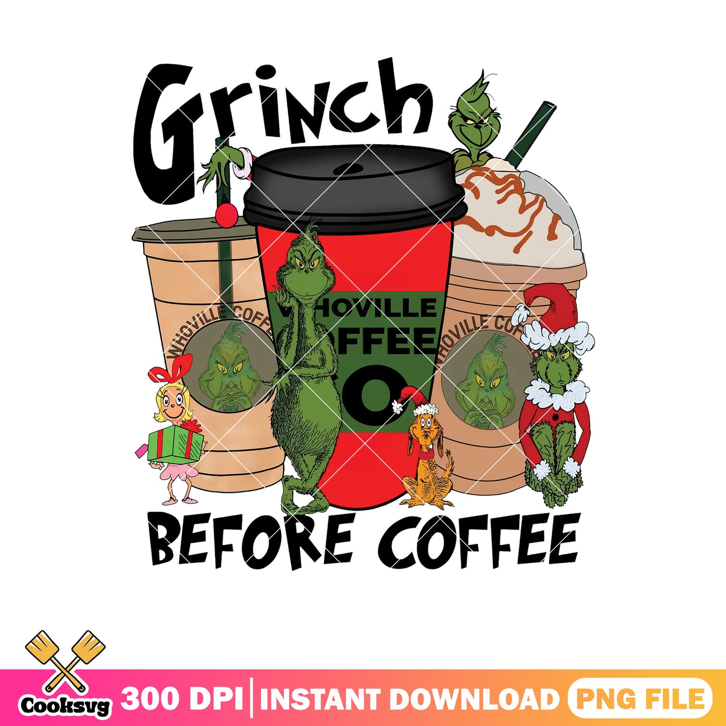 Grinch christmas before coffee png, grinch before coffee​ png