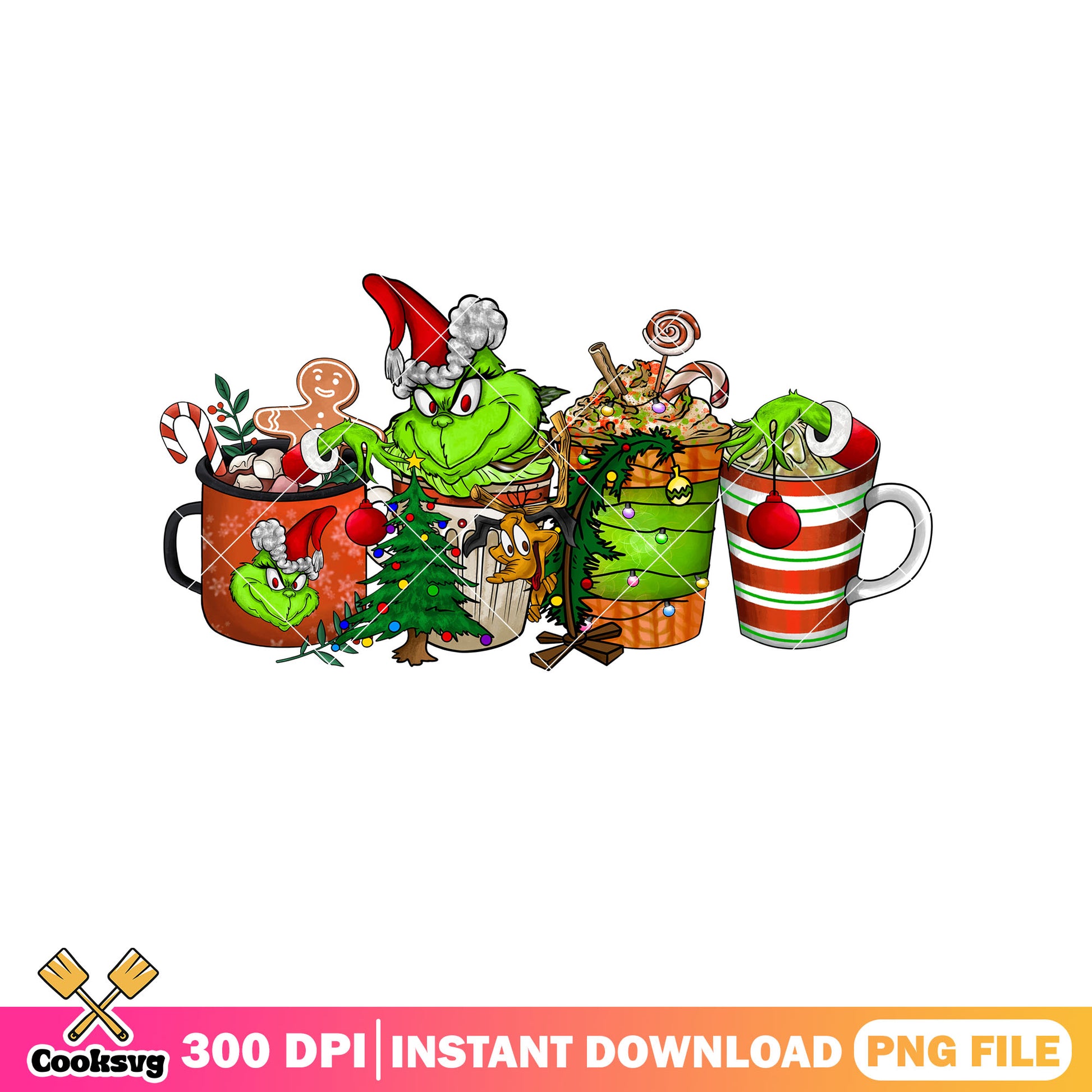 Grinch christmas coffee ornaments png, christmas ornament png