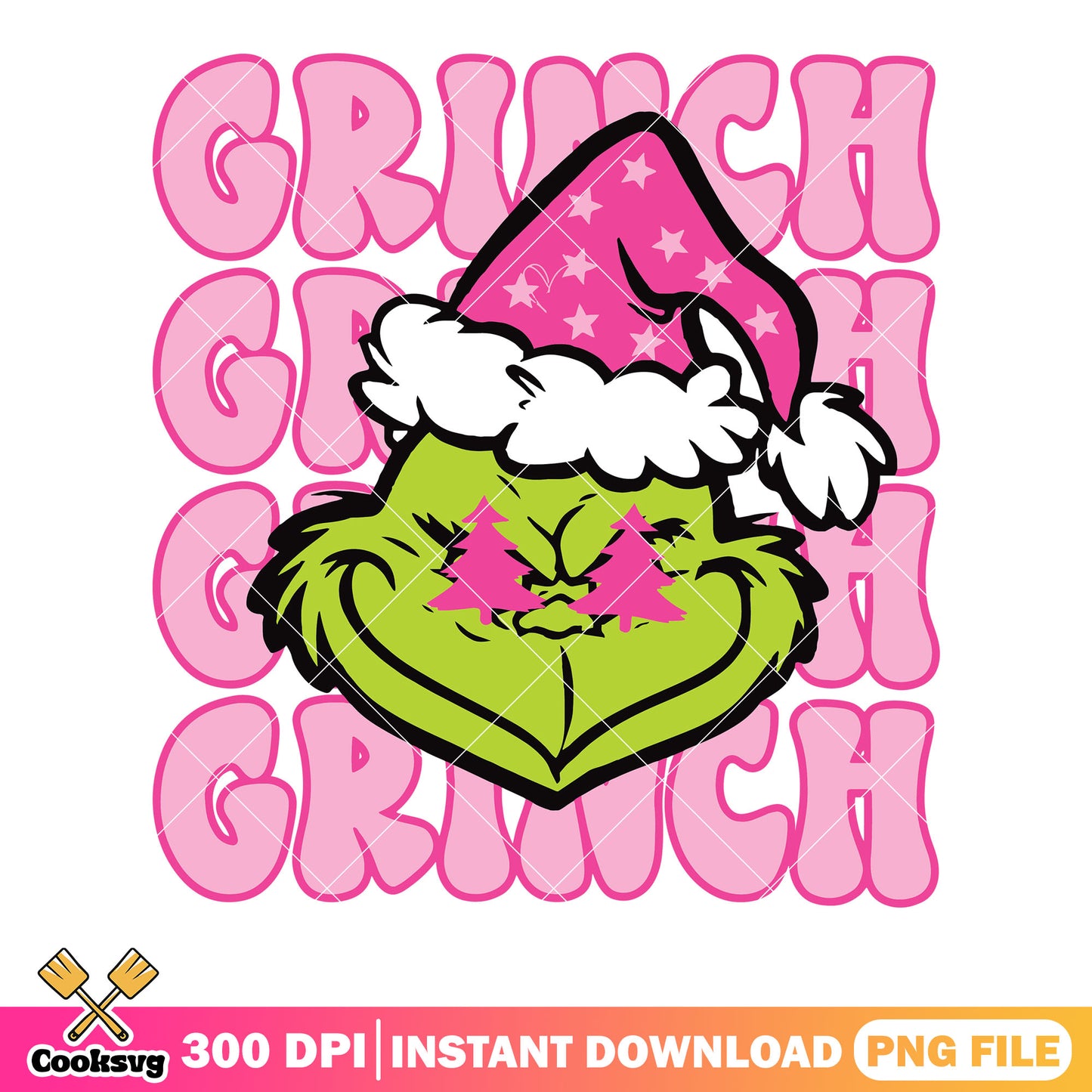 Grinch christmas decoration​ png, grinch pink santa hat png, funny png