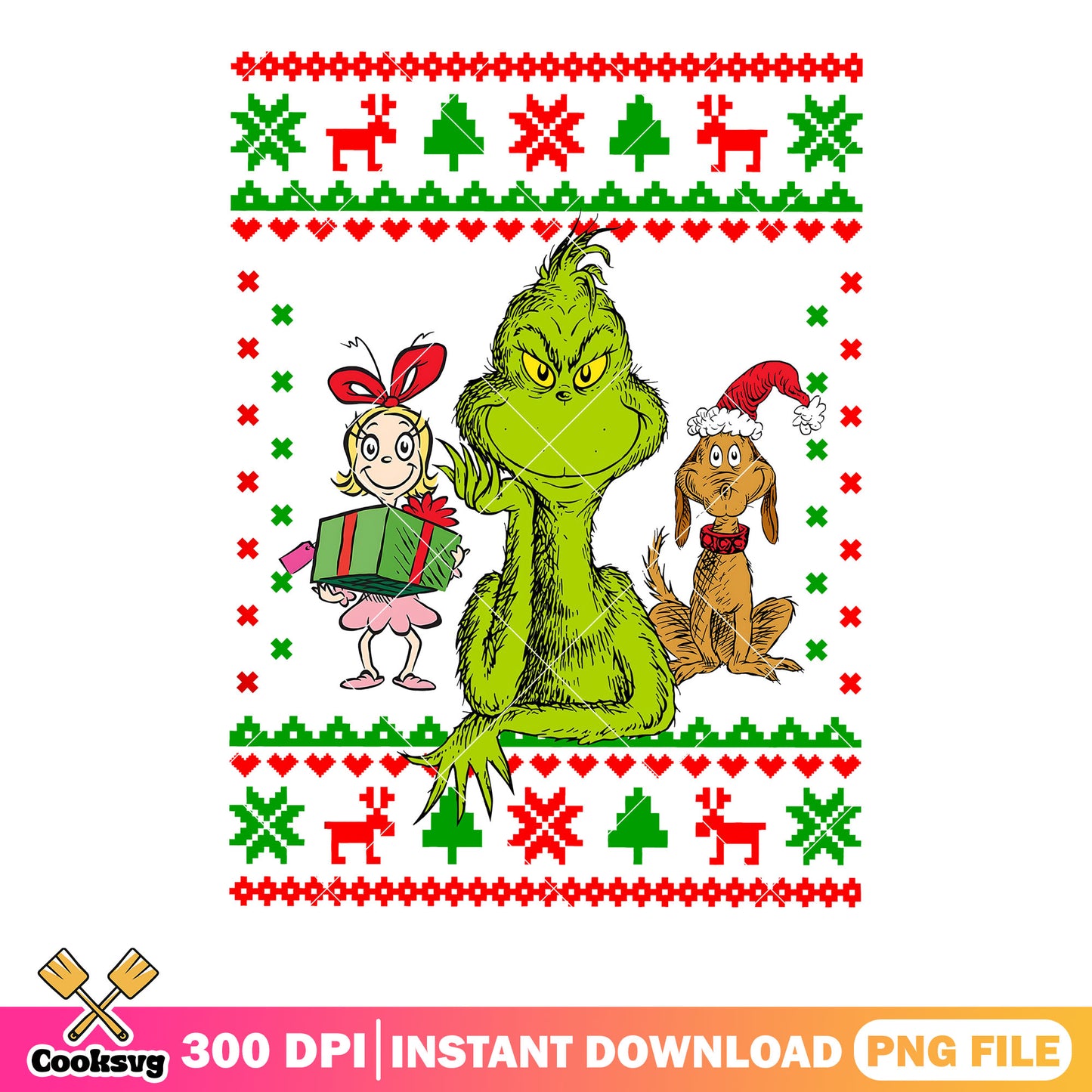 Grinch cindy lou png, who max dog png, ugly sweater design png