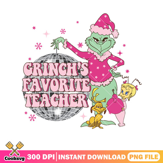Grinch favorite teacher pink christmas png