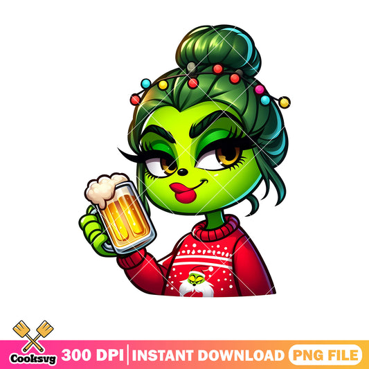 Grinch girl christmas drink beer png