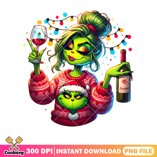 Grinch girl christmas drink wine png