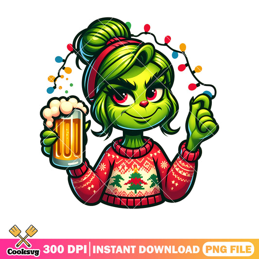 Grinch girl christmas with beer png