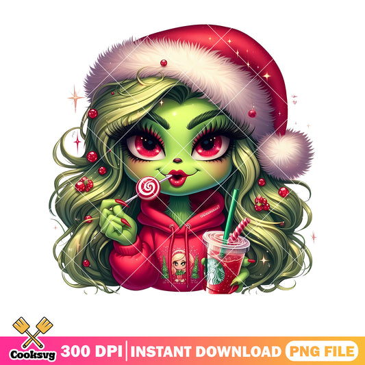 Grinch girl coffee starbucks christmas png