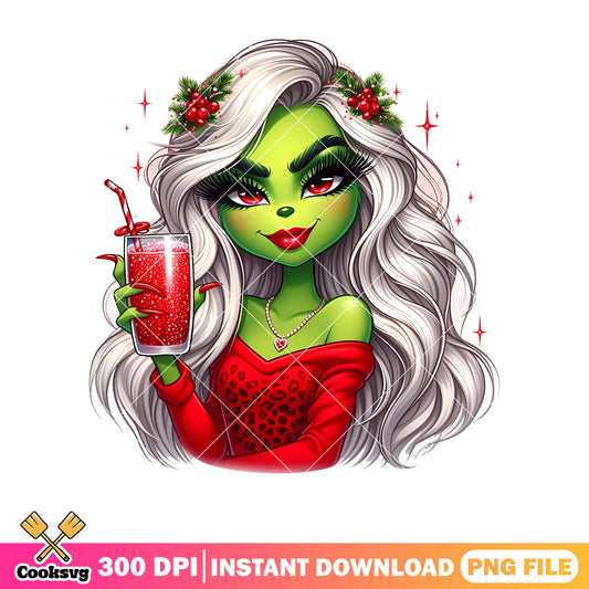Grinch girl drink merry christmas png