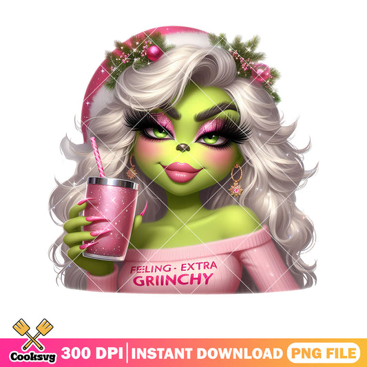 Grinch girl drink pink christmas png
