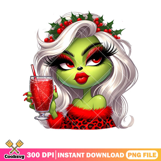 Grinch girl drink red christmas png