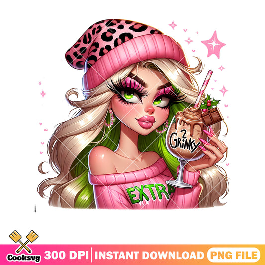 Grinch girl love drink coffee png design