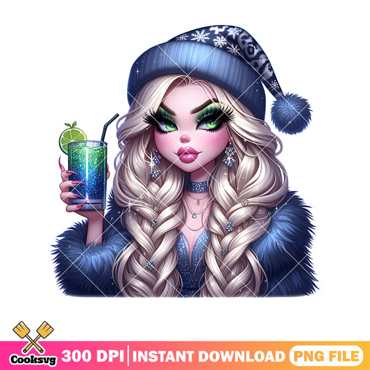 Grinch girl with blue christmas hat png