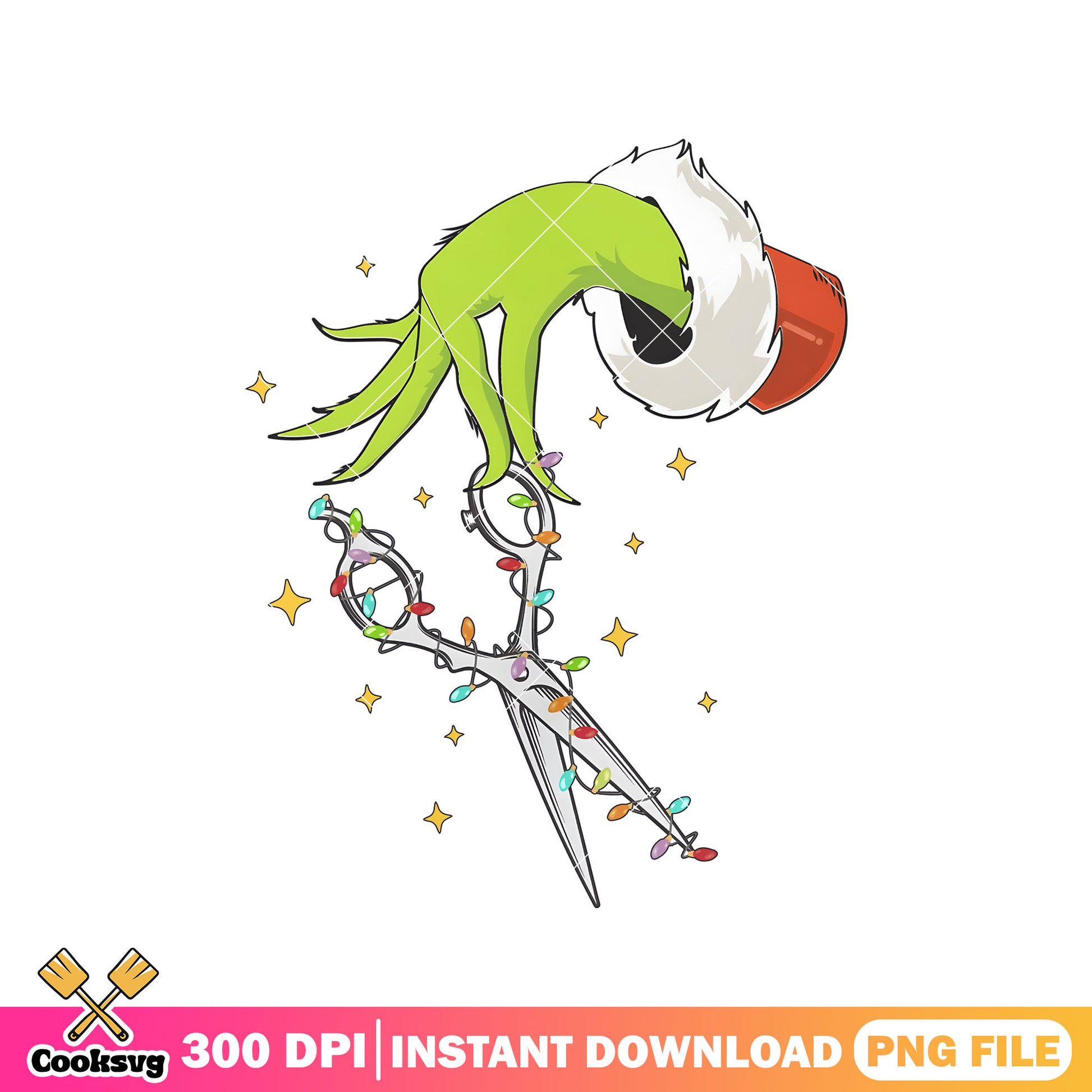 Grinch hand and scissors png, grinch hand png, christmas scissors​ png