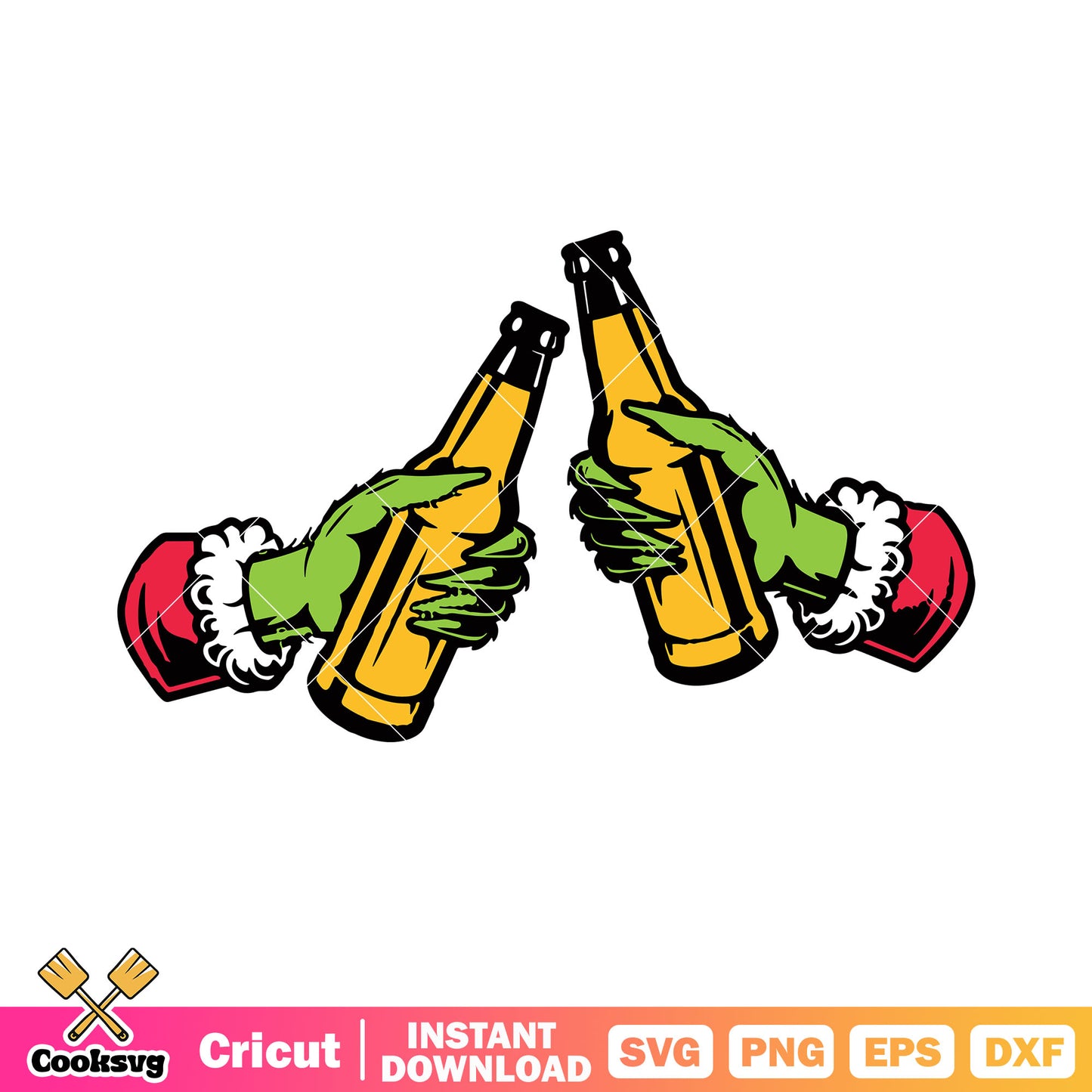 Grinch hand with 2 beer svg, santa claus costume svg, green hand svg