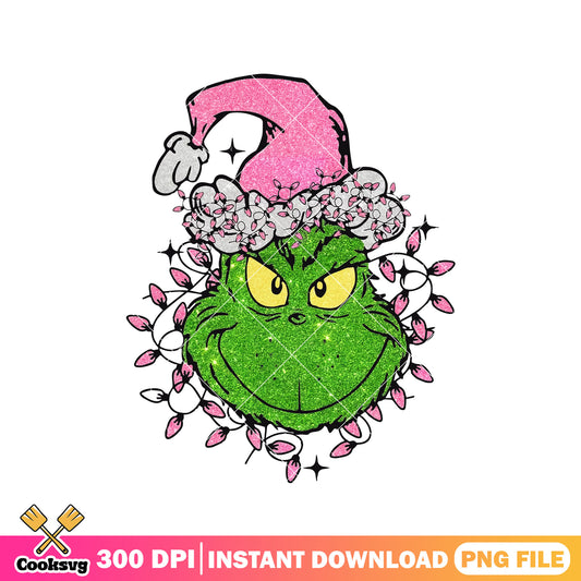 Grinch head christmas lights smile png, grinch head png, christmas lights png