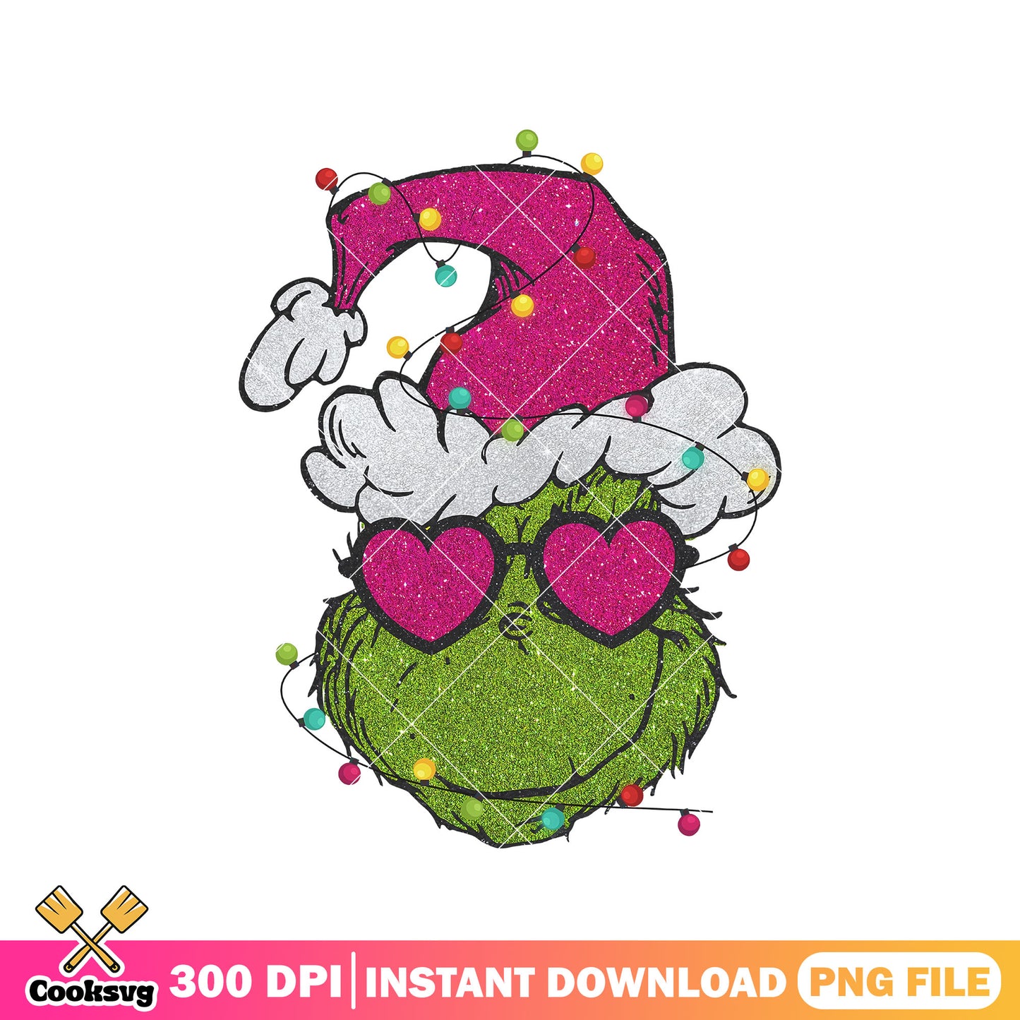 Grinch head christmas pink lights png, christmas lights png