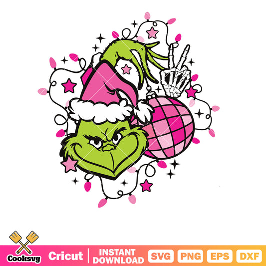 Grinch head pink vibes christmas svg, christmas vibes svg, grinch head svg