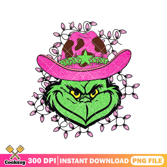 Grinch howdy head christmas png, grinch head png, christmas lights png