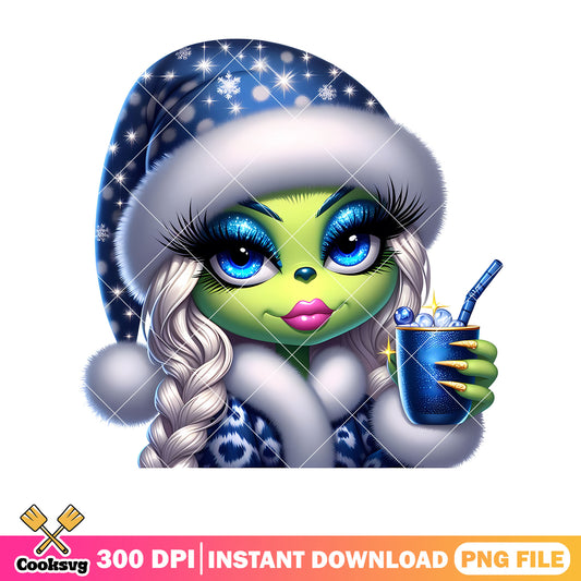 Grinch lady blue christmas hat png