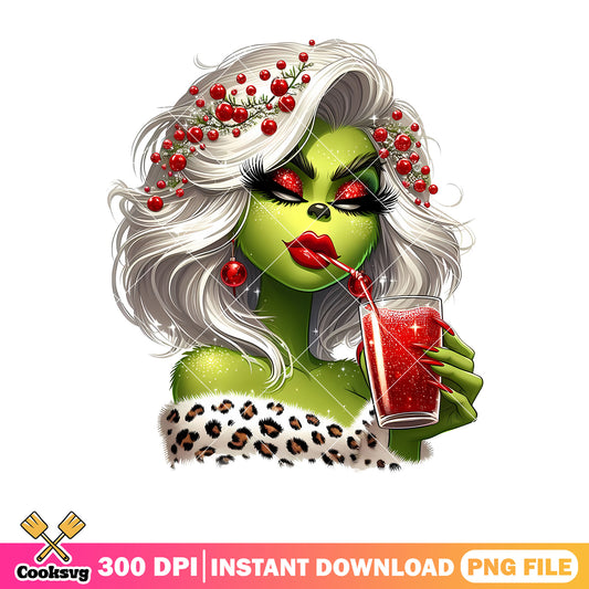 Grinch lady drink christmas png