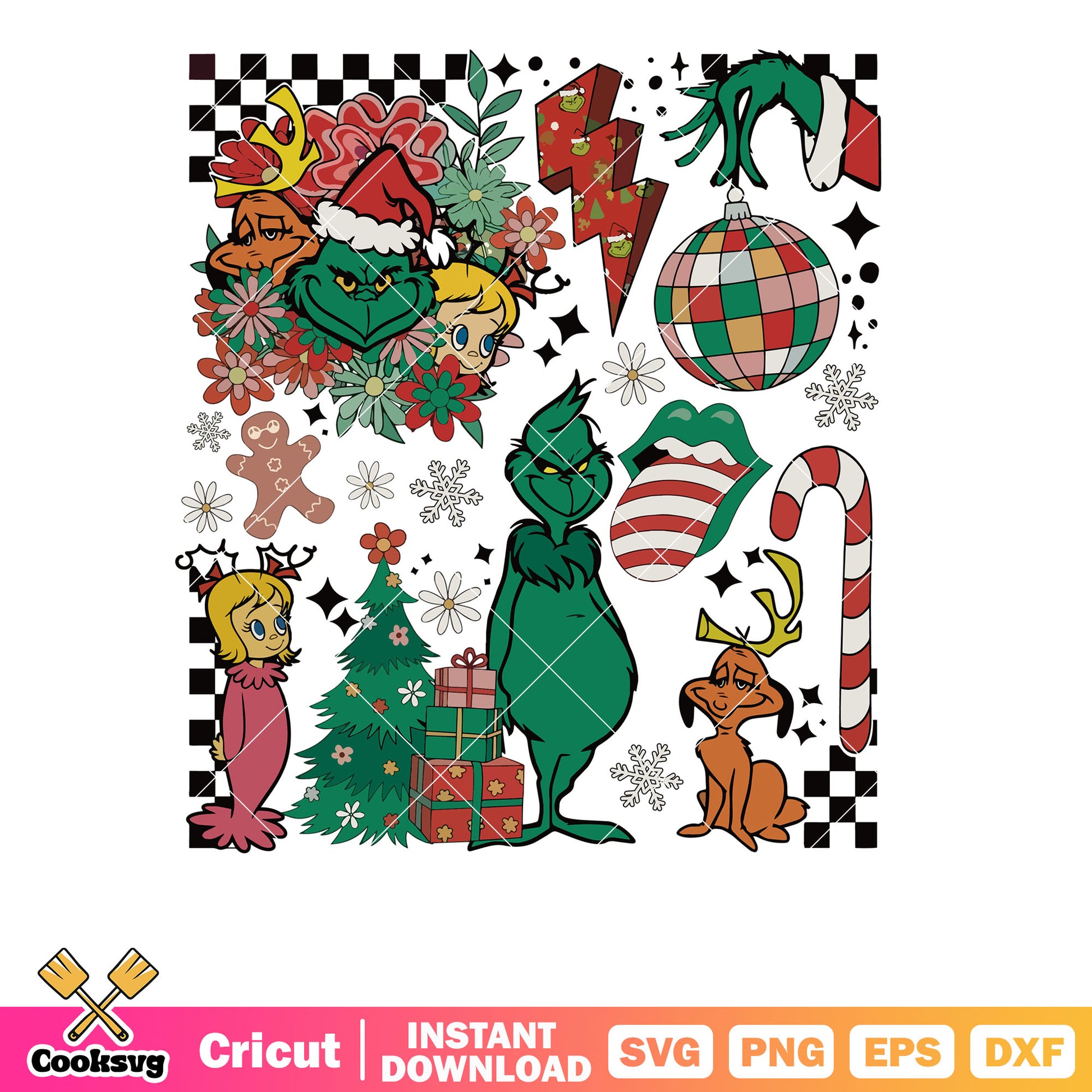 Grinchmas Vibes Retro Christmas Grinch svg, retro christmas ornaments​ svg