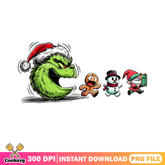 Grinch pacman eat everything png, gingerbread man png, snowman png