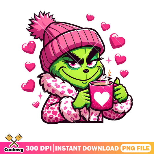 Grinch pink christmas love drink png design