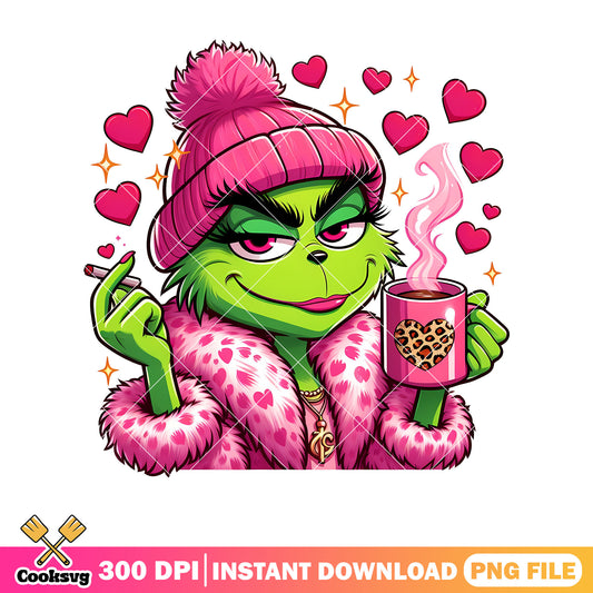 Grinch pink love drink png design