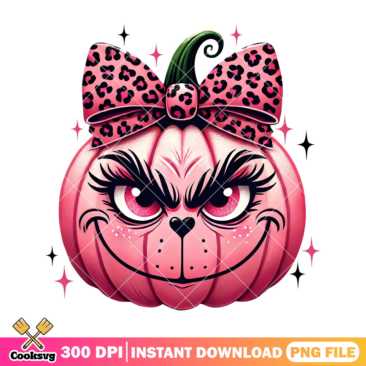 Grinch pumpkin pink with bow png, halloween decor png, grinch png