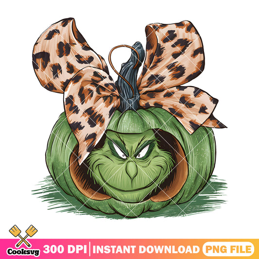Grinch pumpkin with bow png, halloween movies png, halloween png