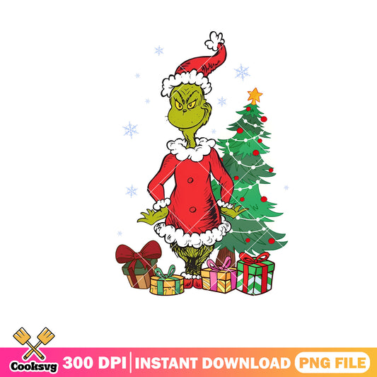 Grinch santa christmas tree and gift png, the grinch movie​ png
