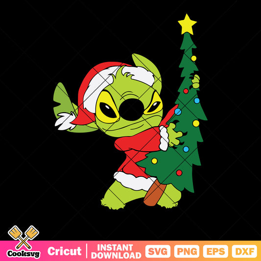 Grinch stitch svg, christmas tree svg, santa claus hat svg