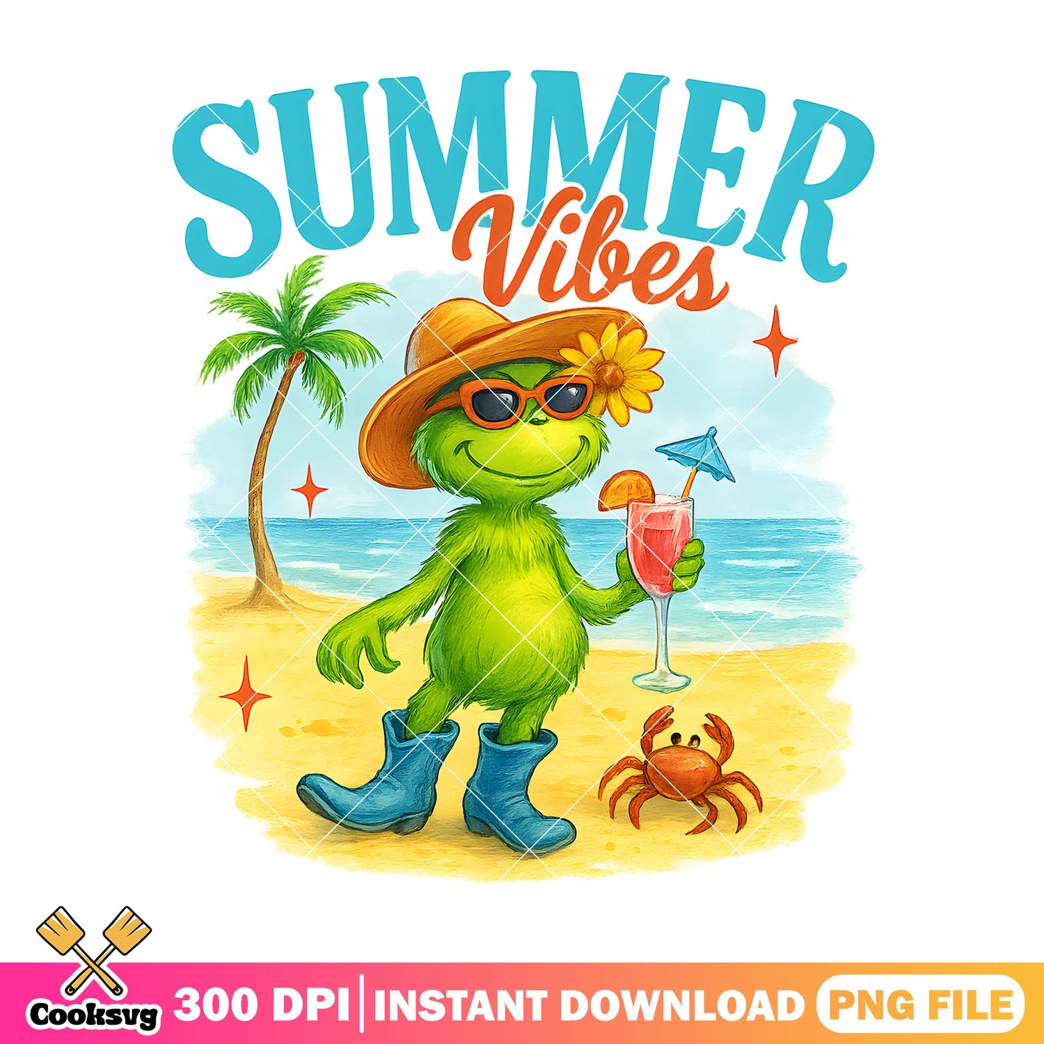Grinch summer vibes png file, grinch summer png, summer vibes png