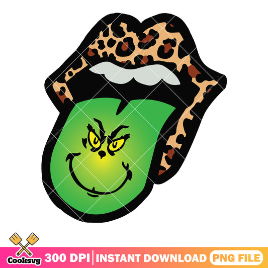 Grinch tounge leopard lip png, merry christmas png, merry grinchmas png