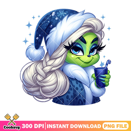 Grinch with blue christmas hat png