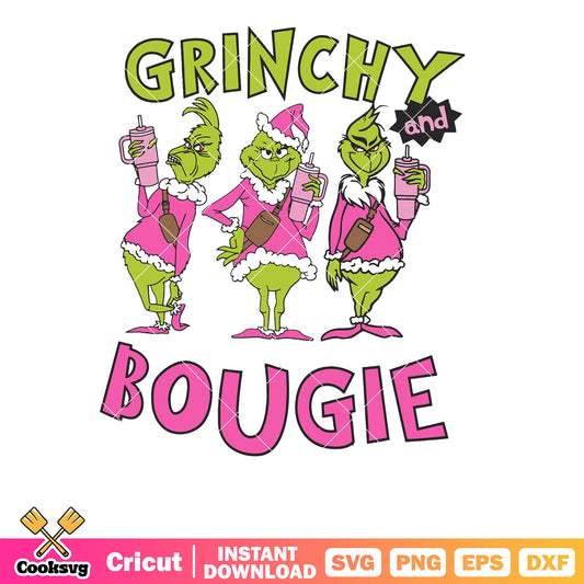 Grinchy And Bougie pink christmas svg, bougie grinch svg, pink grinch svg